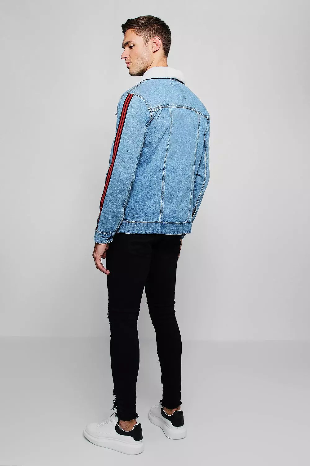 Denim jacket store with side stripe